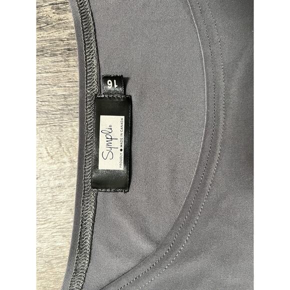 Simpli Women’s 16 Gray Long Sleeve Blouse Mesh Hem & Cuff Detail Tunic Top - Picture 2 of 5